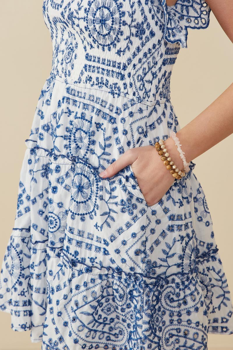 Eyelet Ruffle Sleeves Dress