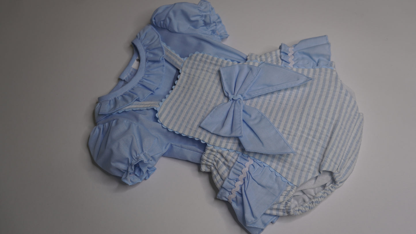 Light blue striped romper with bow