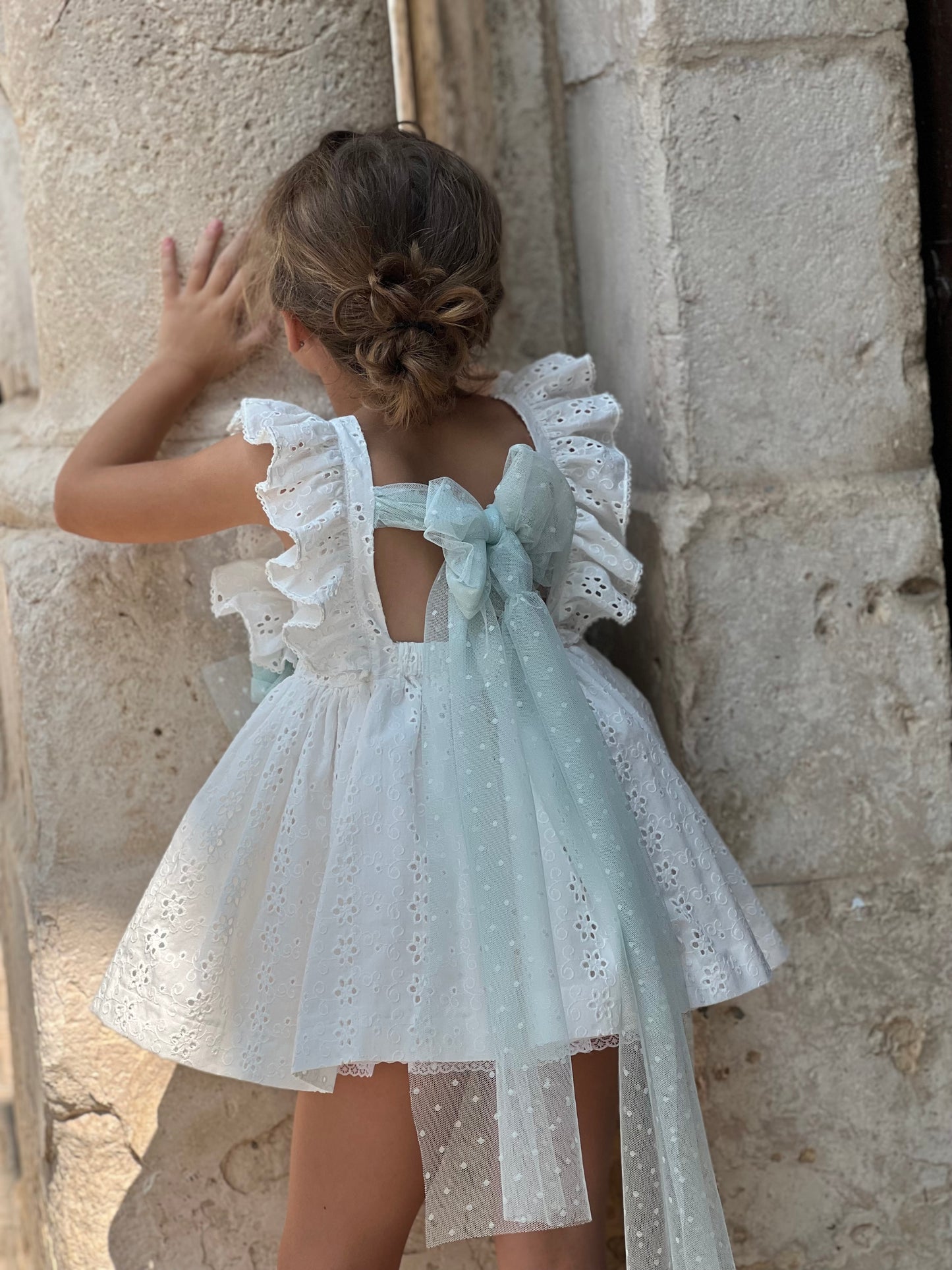 Eyelet Chole Aqua Bow Dress