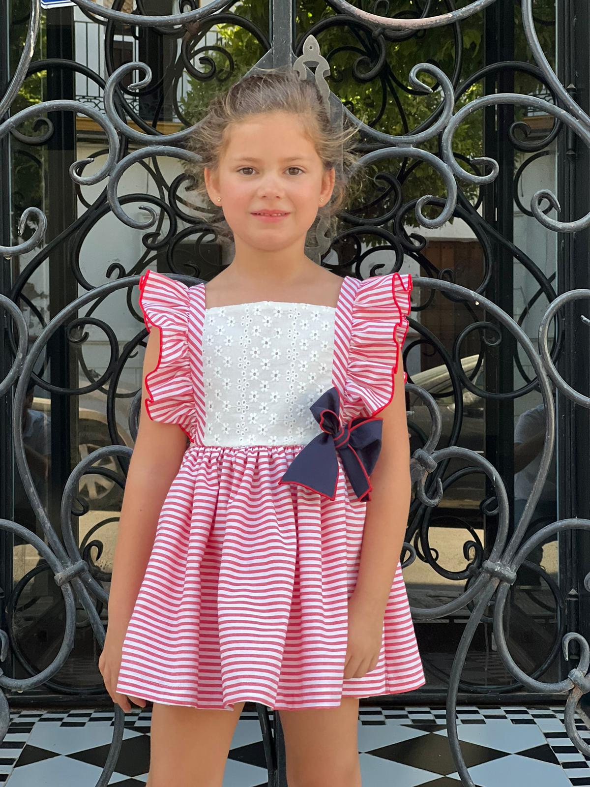 Striped Red eyelet Dress