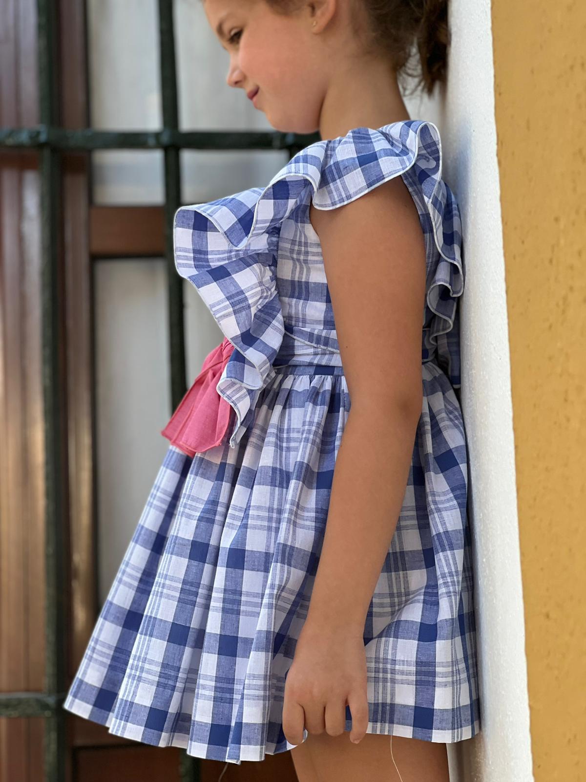 Blue Plaid Eyelet Dress