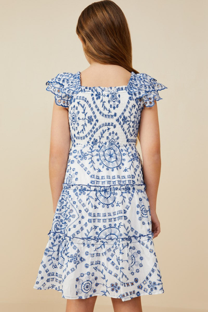 Girl Eyelet Ruffle Sleeves Dress