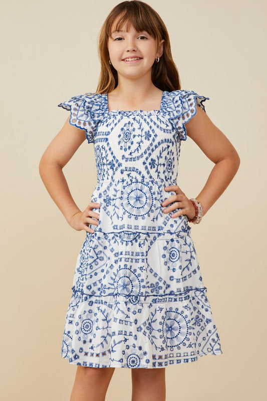 Girl Eyelet Ruffle Sleeves Dress