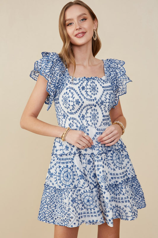 Eyelet Ruffle Sleeves Dress