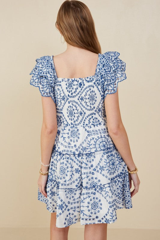 Eyelet Ruffle Sleeves Dress