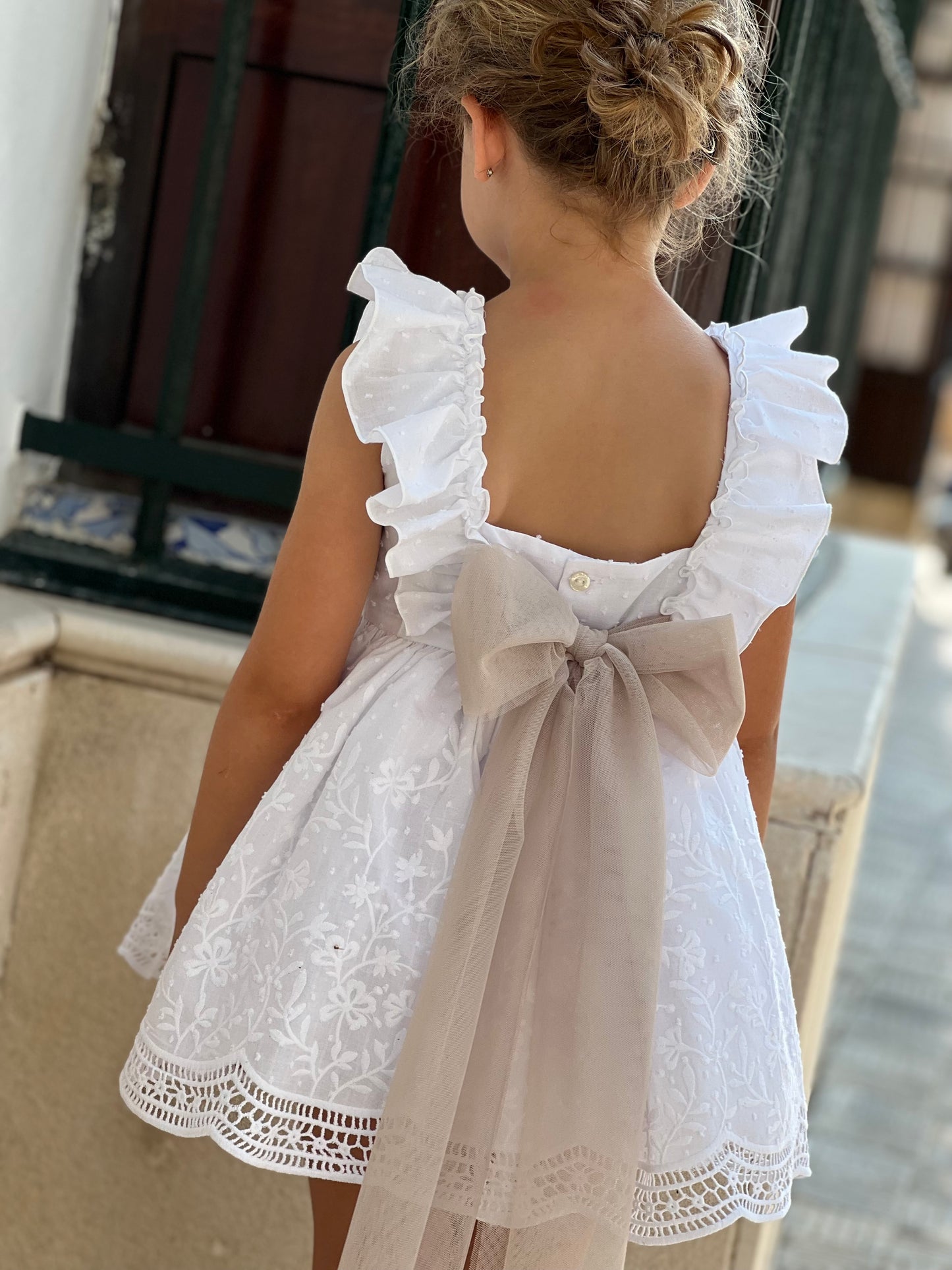 Eyelet Suzie Camel Bow Dress