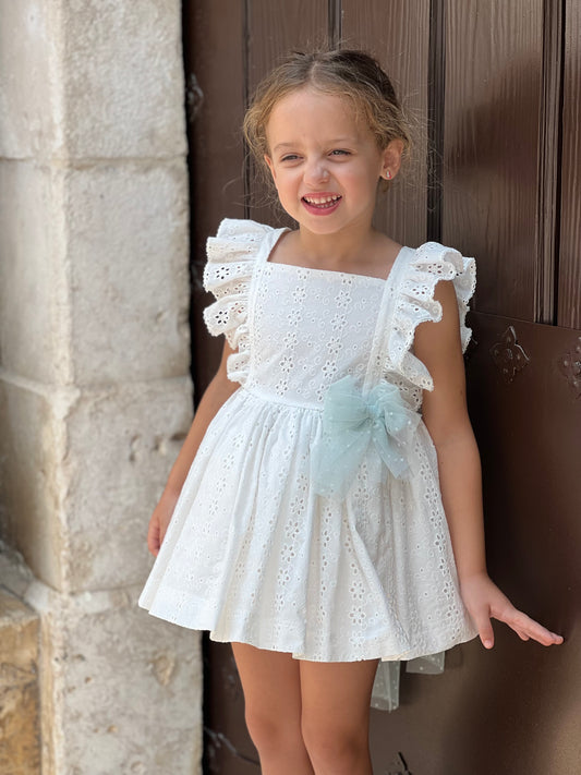 Eyelet Chole Aqua Bow Dress