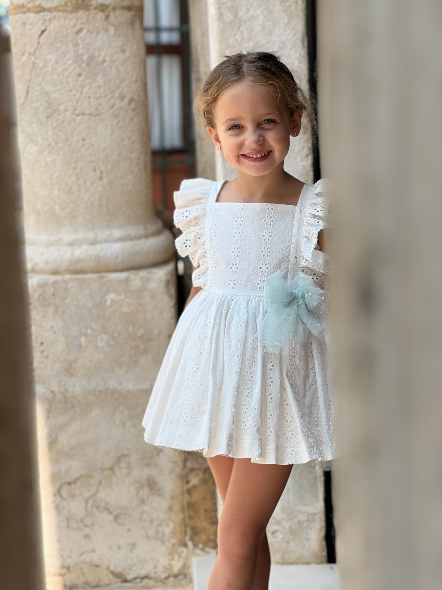 Eyelet Chole Aqua Bow Dress