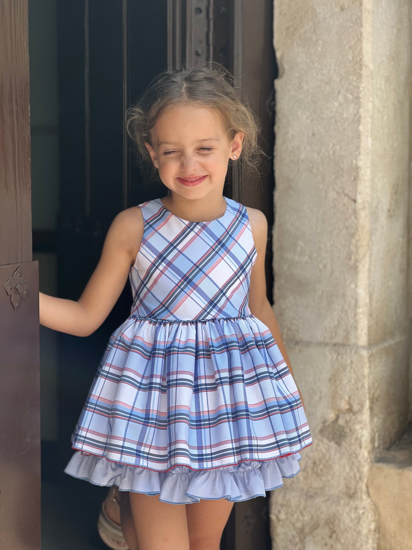 Camille Dress - Blue Plaid Print