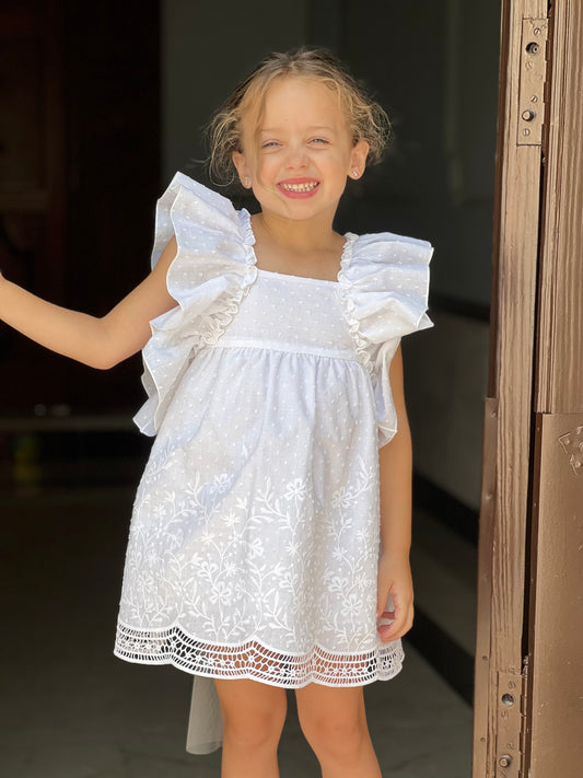 Eyelet Sue Camel Bow Dress