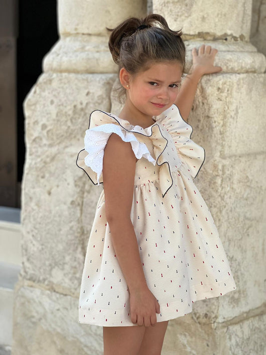 Navy Yellow Ruffle Top Dress