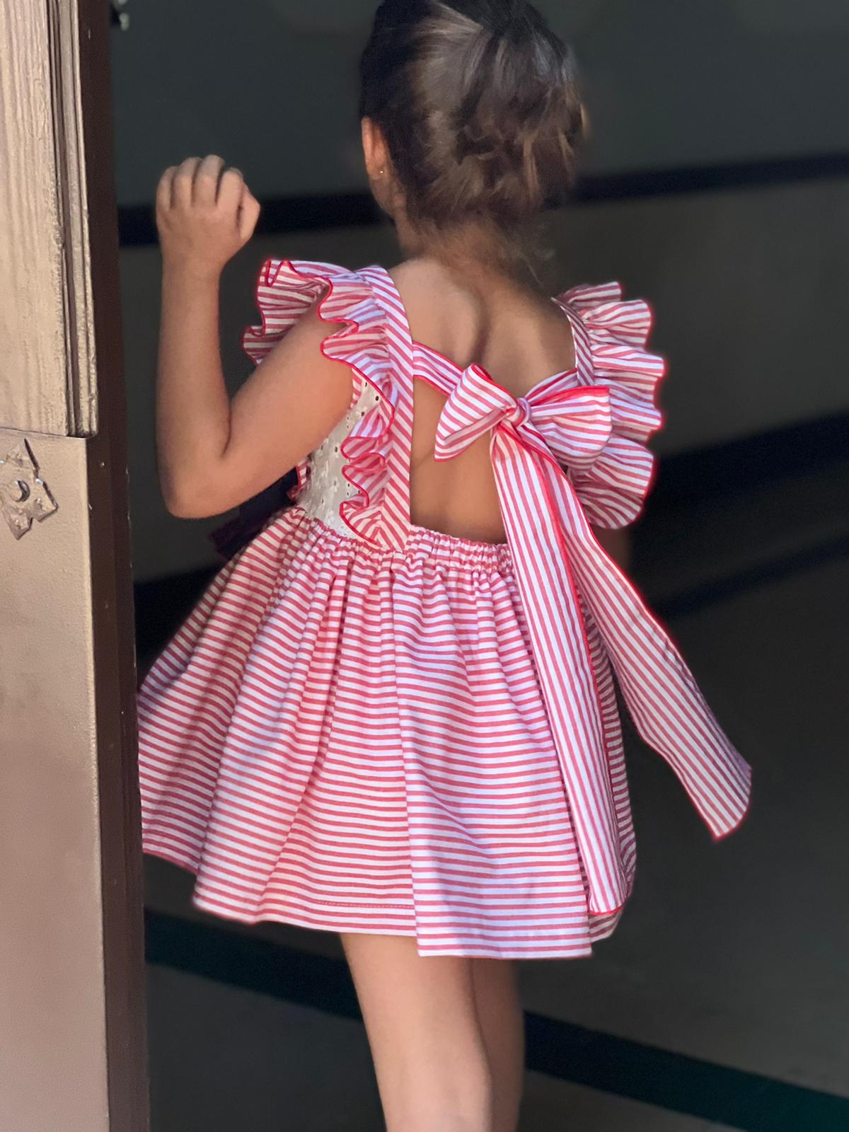 Striped Red eyelet Dress