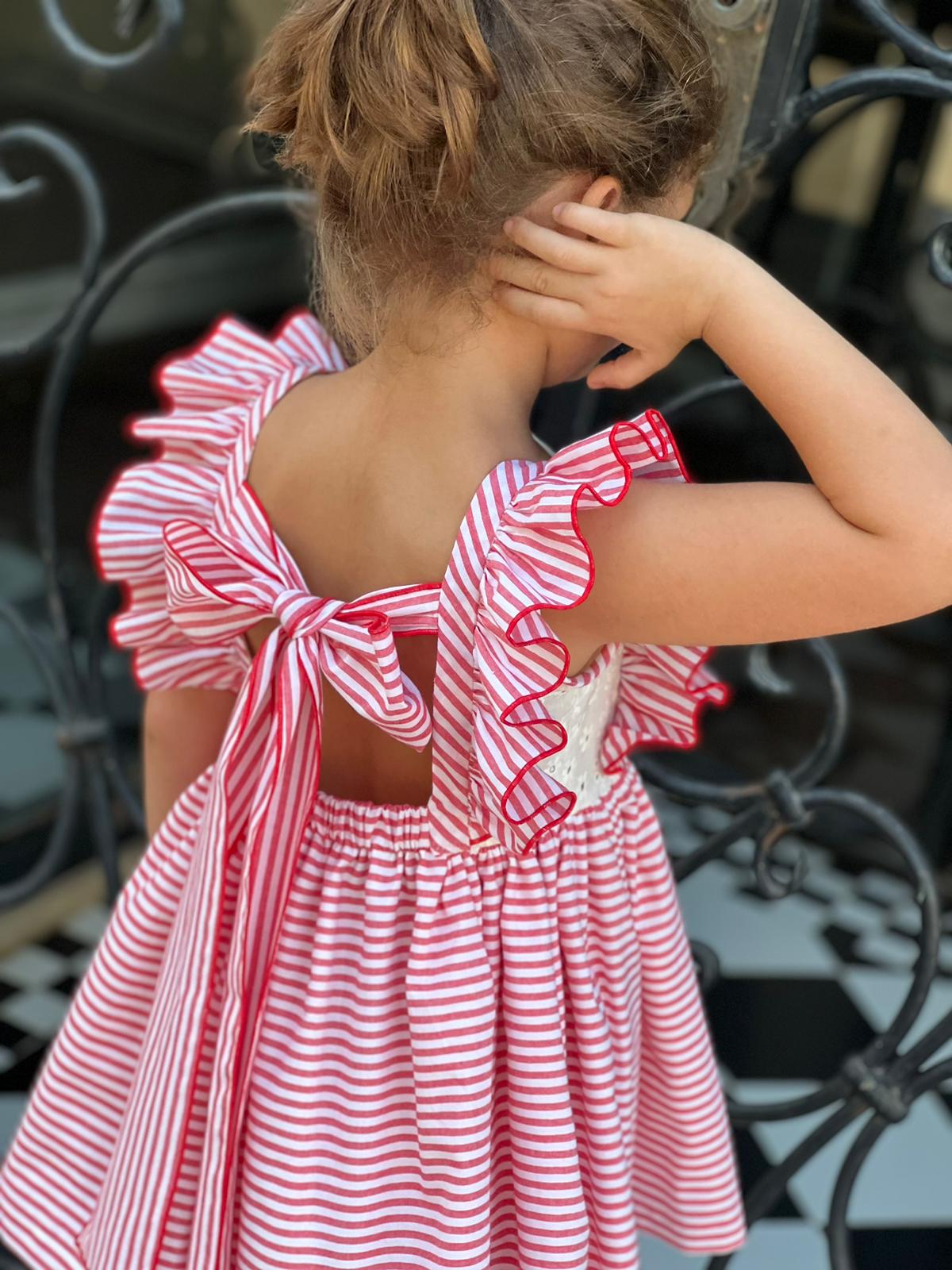 Striped Red eyelet Dress