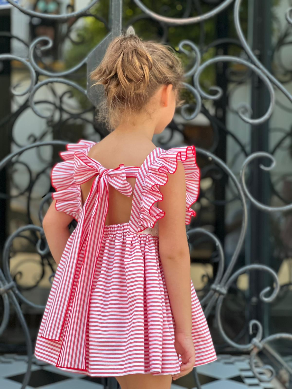 Striped Red eyelet Dress