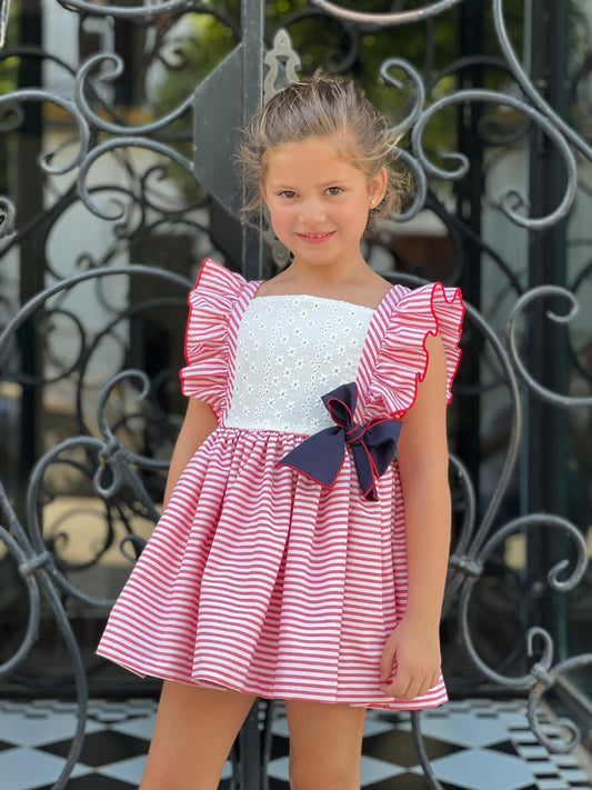 Striped Red eyelet Dress
