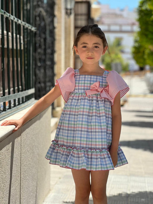 Multi Plaid Open Sleeves dress