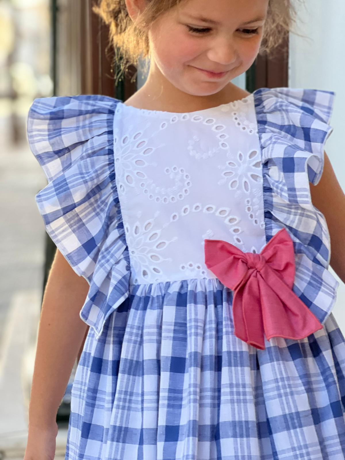 Blue Plaid Eyelet Dress