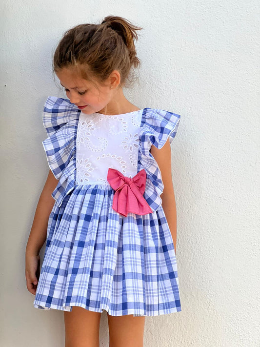 Blue Plaid Eyelet Dress