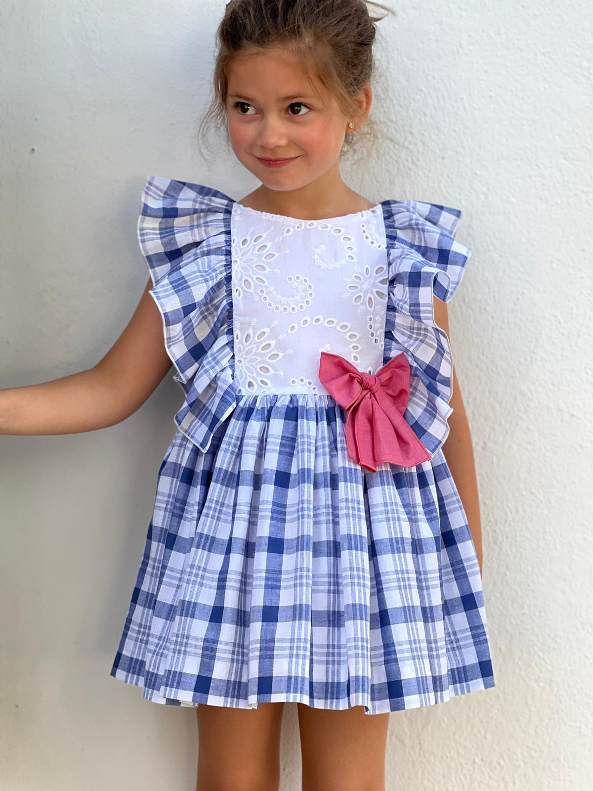 Blue Plaid Eyelet Dress