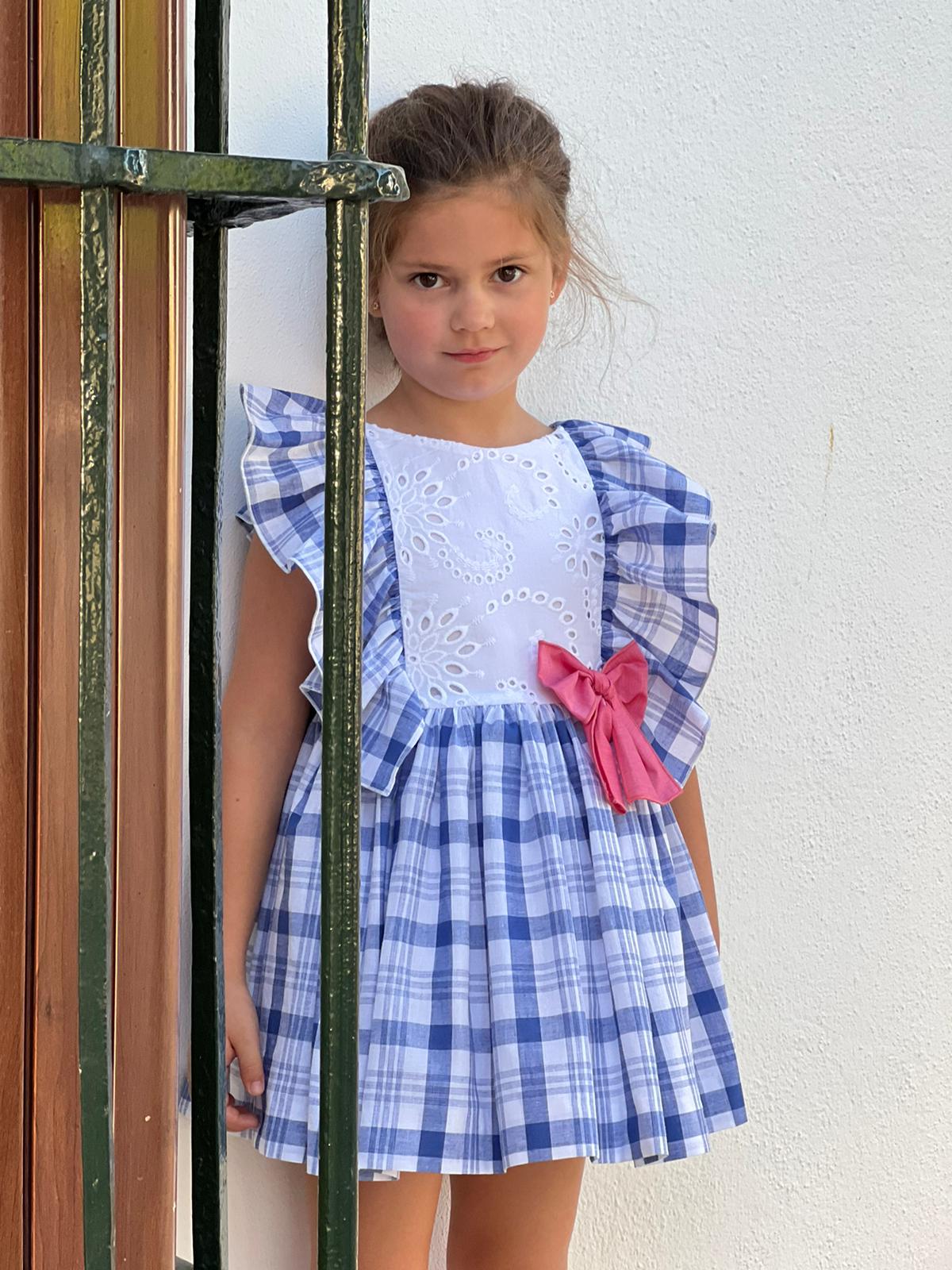 Blue Plaid Eyelet Dress